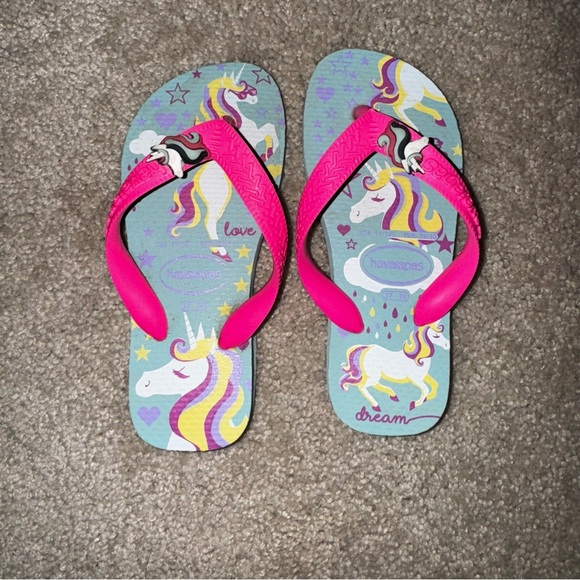 Havaianas Girls Unicorn Flip Flops - Pink | Size 11 Toddler - Picture 1 of 5